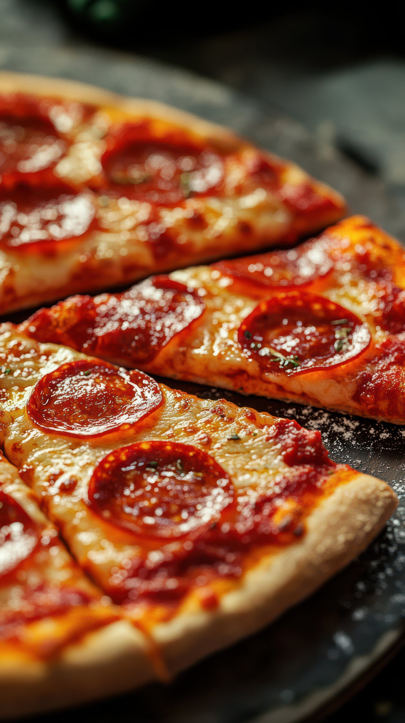Slices of delicious pepperoni pizza served on a rustic table during a casual dining experience
